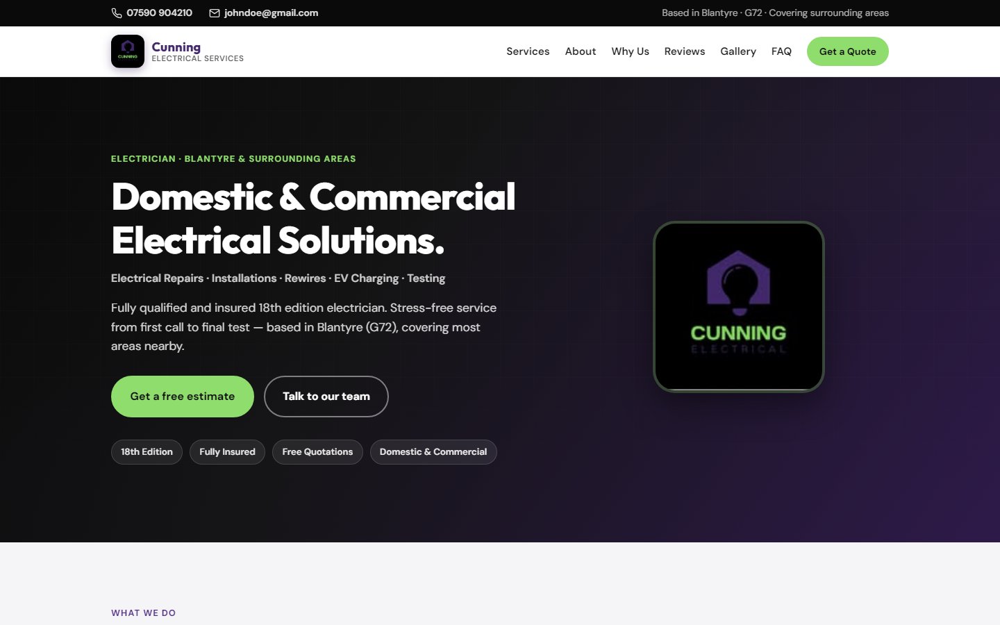 Preview of Cunning Electrical website